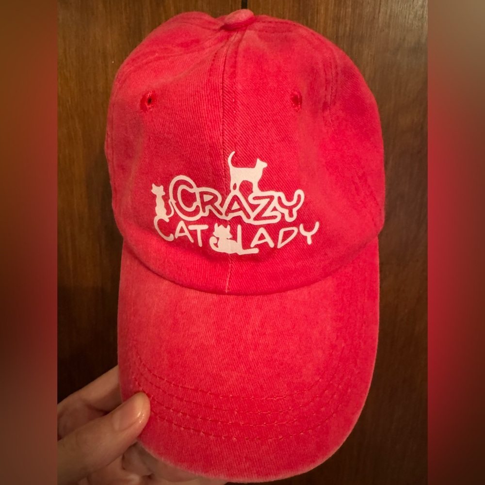 New Without Tags, Crazy Cat Lady Hat, Color Is Watermelon With White Lettering - Picture 2 of 6